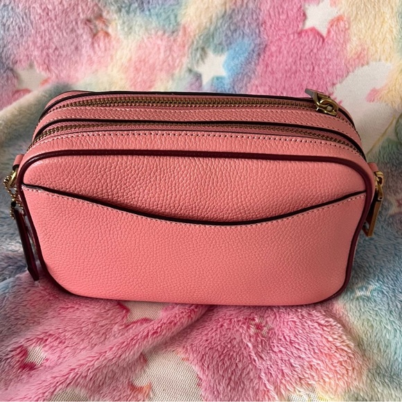Coach Spring Pink Powder Camera Bag Pouch Double Zip Crossbody Burgundy - Picture 3 of 9